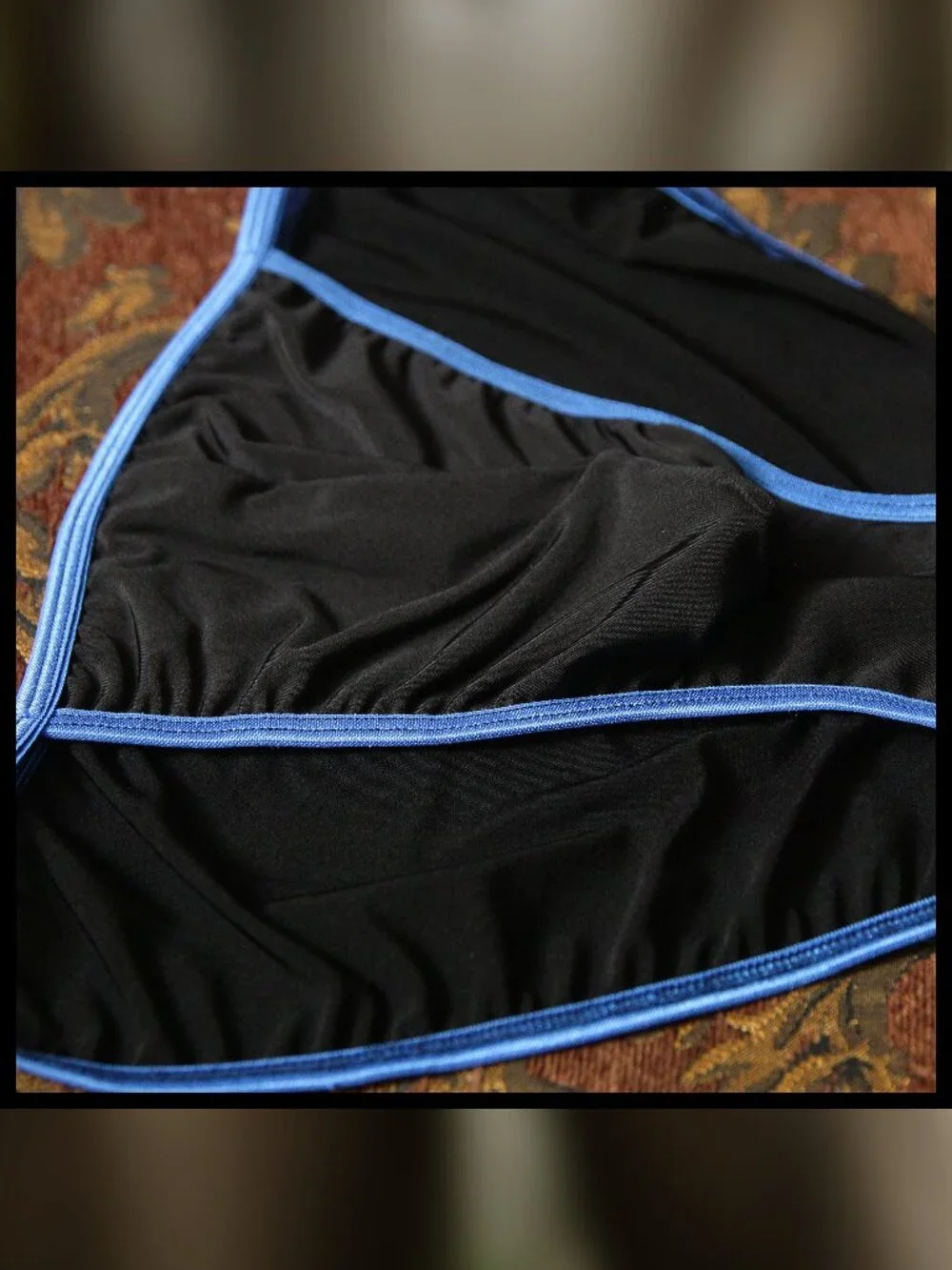 Mens Blue Trim String Bikini Hndmade